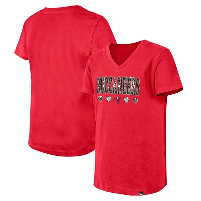 Girls Youth New Era Red Tampa Bay Buccaneers Flip Sequin V-Neck T-Shirt