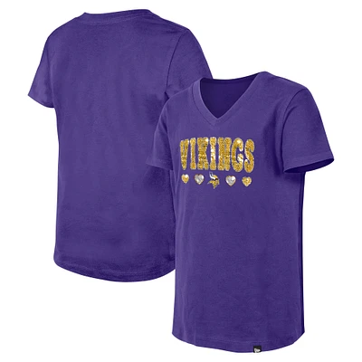 Girls Youth New Era Purple Minnesota Vikings Flip Sequin V-Neck T-Shirt