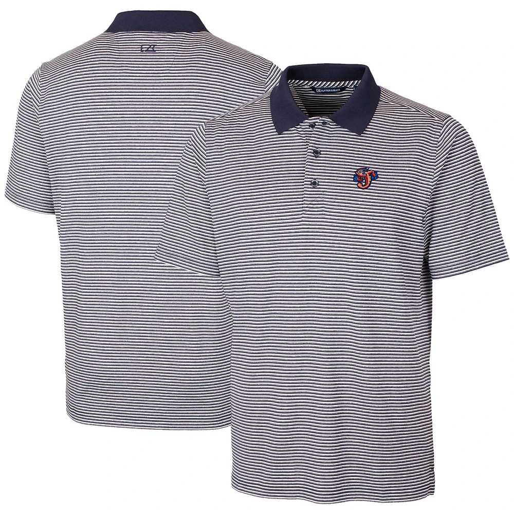 Men's Cutter & Buck Navy Jacksonville Jumbo Shrimp Forge Tonal Stripe Stretch Polo