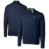 Men's Cutter & Buck Navy Gwinnett Stripers Lakemont Tri-Blend Quarter-Zip Pullover Sweater
