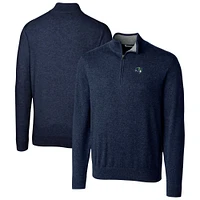 Men's Cutter & Buck Navy Gwinnett Stripers Lakemont Tri-Blend Quarter-Zip Pullover Sweater