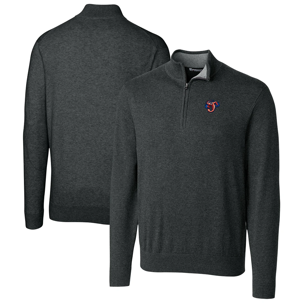 Men's Cutter & Buck Heather Charcoal Jacksonville Jumbo Shrimp Lakemont Tri-Blend Quarter-Zip Pullover Sweater