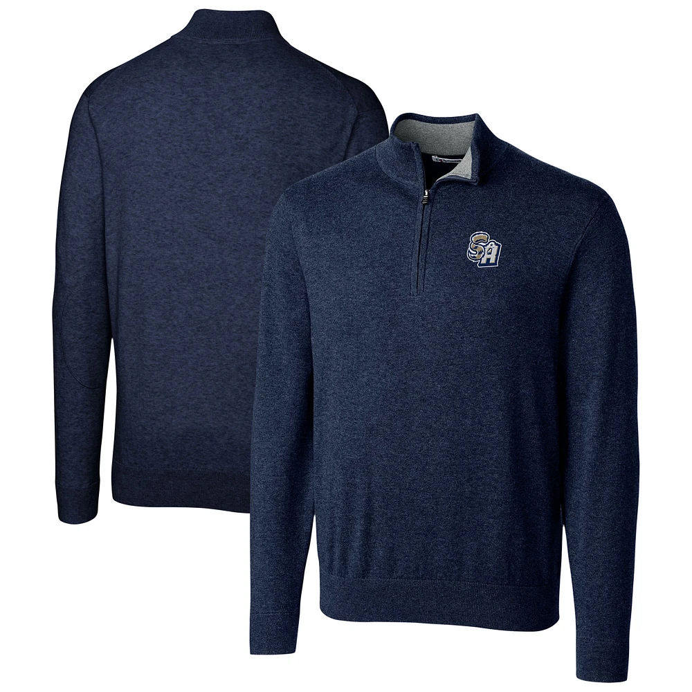 Men's Cutter & Buck Navy San Antonio Missions Lakemont Tri-Blend Quarter-Zip Pullover Sweater