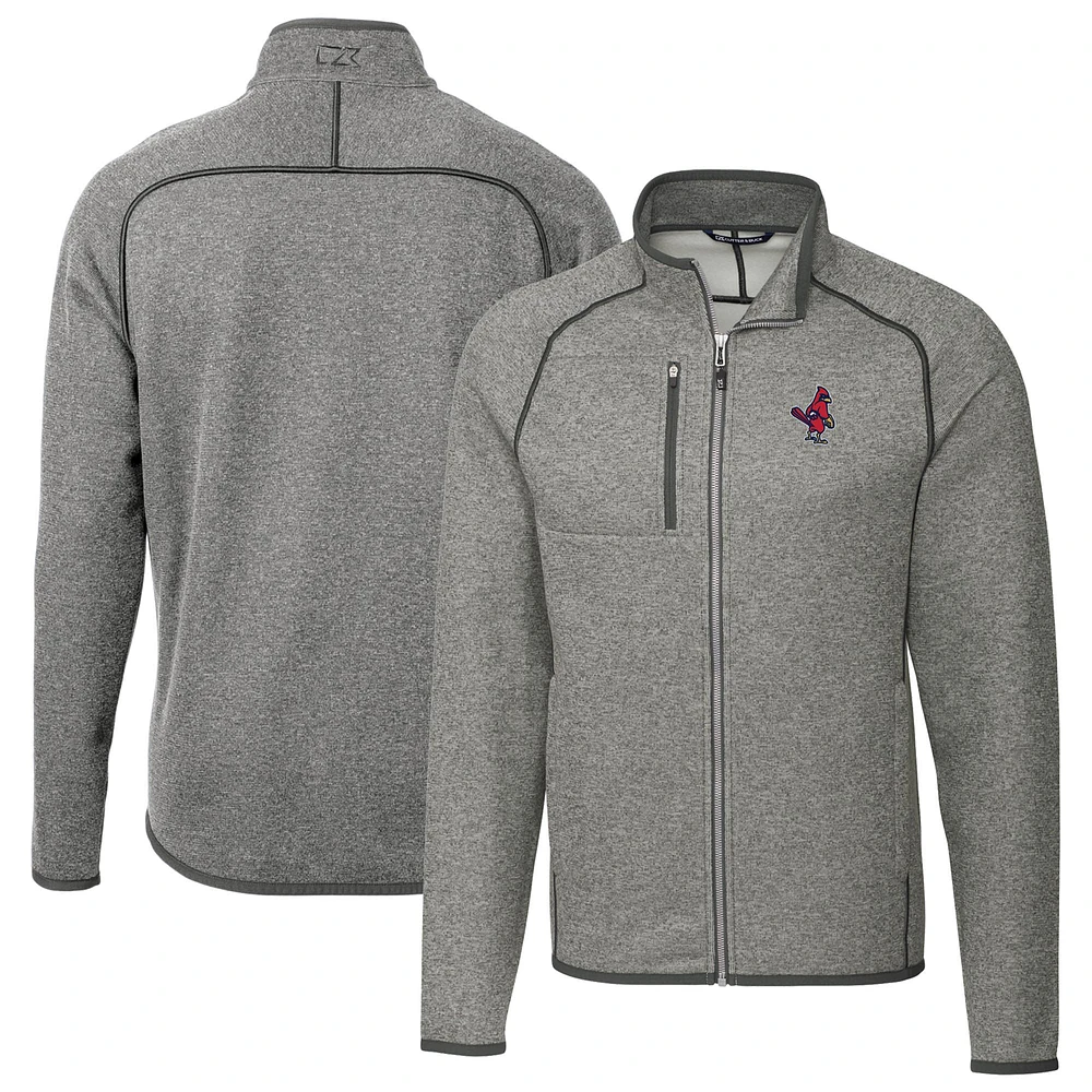 Men's Cutter & Buck Heather Gray Memphis Redbirds Mainsail Sweater-Knit Full-Zip Jacket