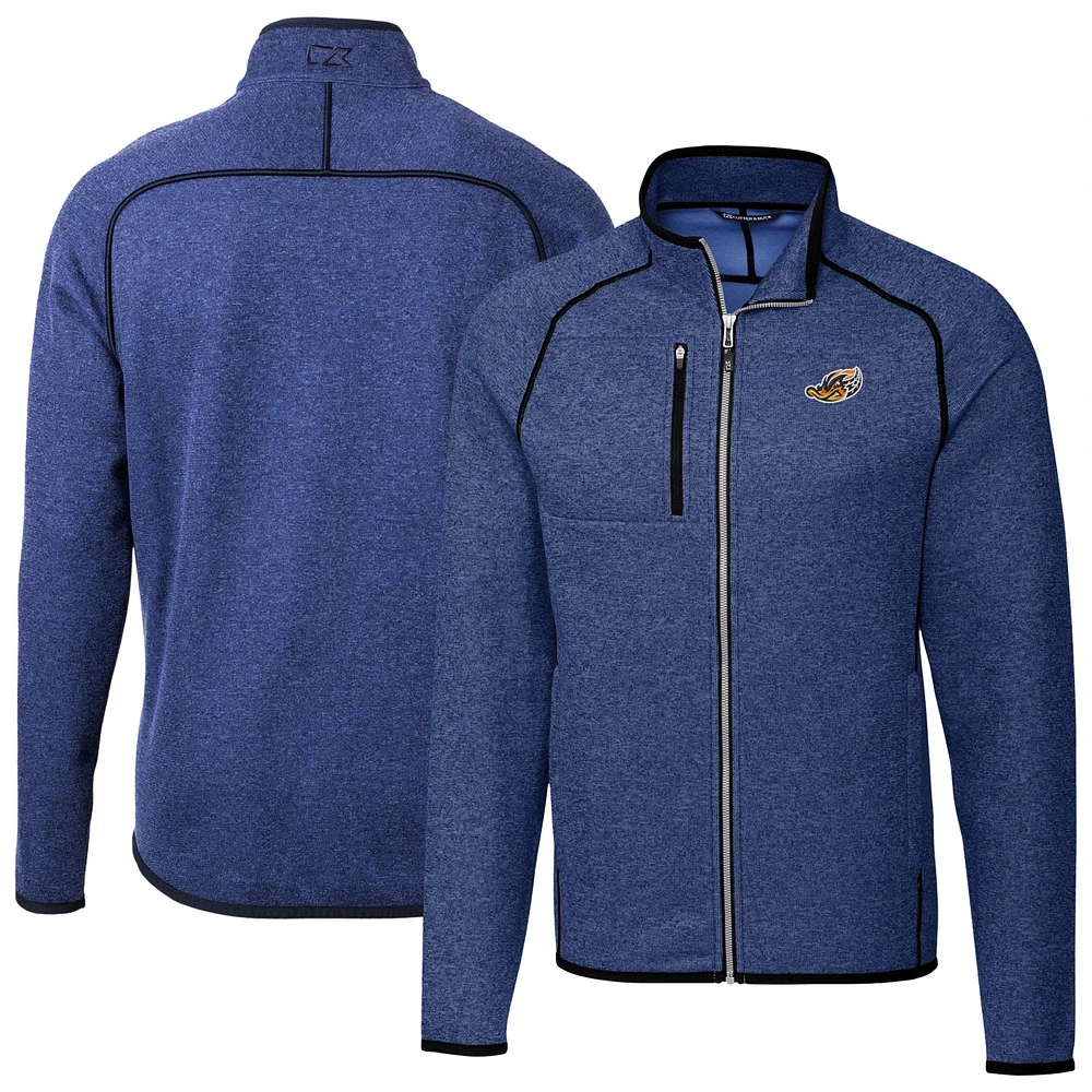 Men's Cutter & Buck Heather Akron RubberDucks Mainsail Sweater-Knit Full-Zip Jacket