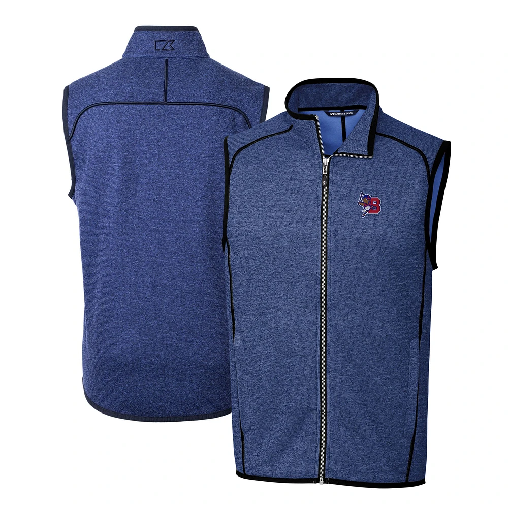 Men's Cutter & Buck Heather Buffalo Bisons Mainsail Sweater-Knit Full-Zip Vest