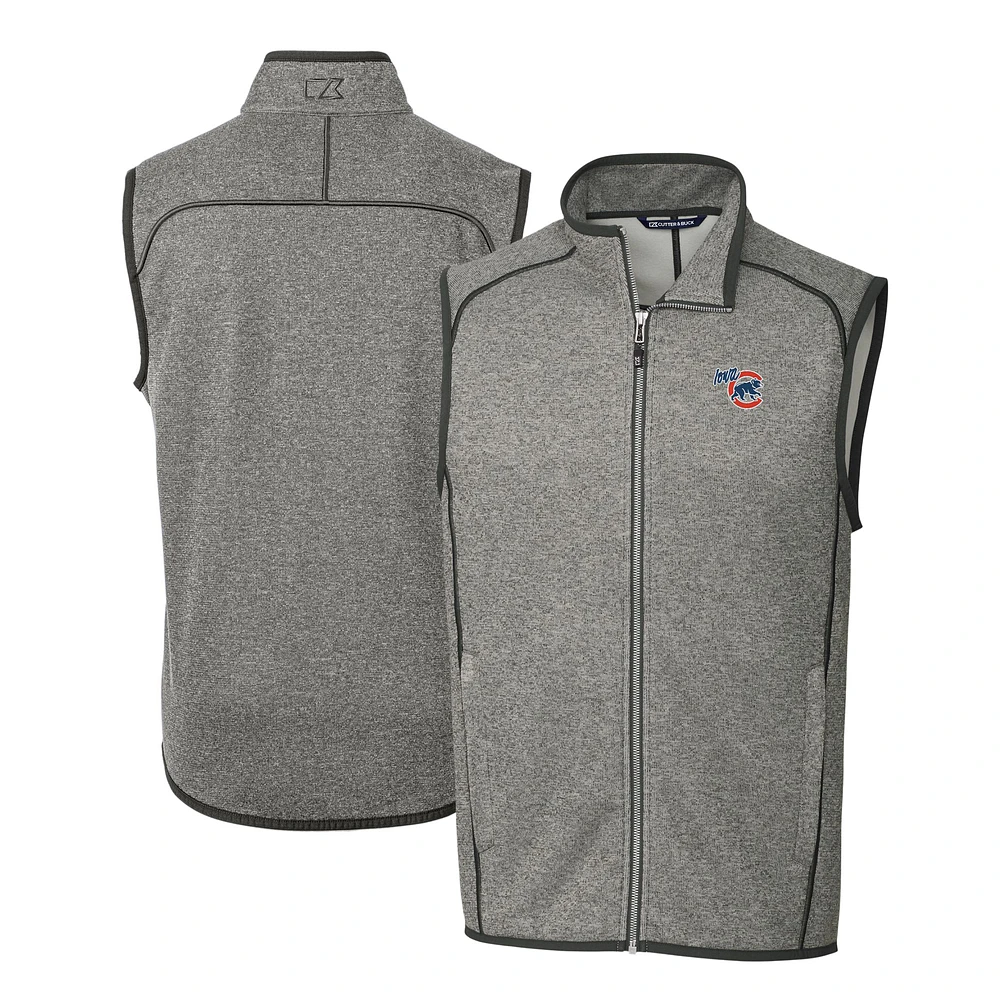 Men's Cutter & Buck Heather Gray Iowa Cubs Mainsail Sweater-Knit Full-Zip Vest