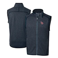 Men's Cutter & Buck Heather Navy Louisville Bats Mainsail Sweater-Knit Full-Zip Vest