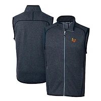 Men's Cutter & Buck Heather Navy Las Vegas Aviators Mainsail Sweater-Knit Full-Zip Vest
