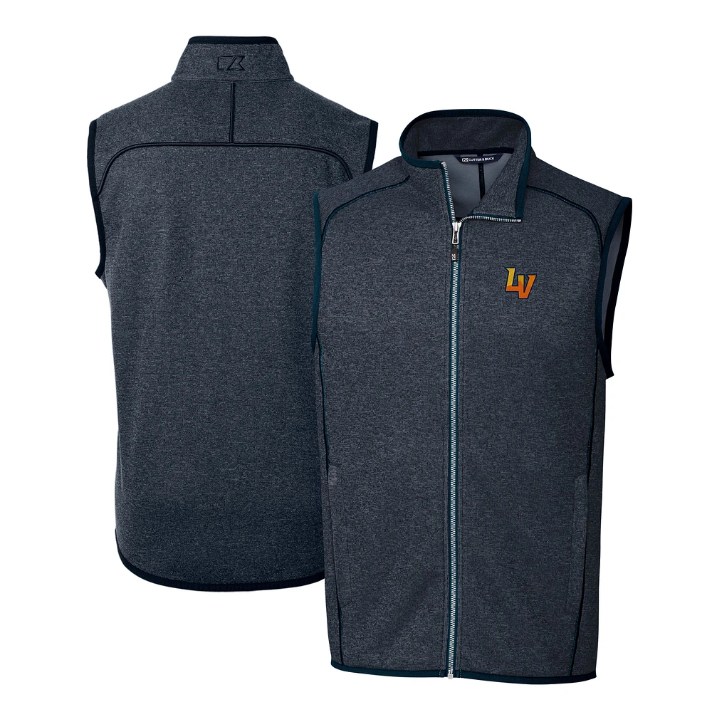 Men's Cutter & Buck Heather Navy Las Vegas Aviators Mainsail Sweater-Knit Full-Zip Vest