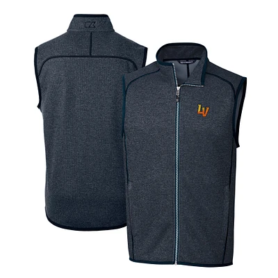 Men's Cutter & Buck Heather Navy Las Vegas Aviators Mainsail Sweater-Knit Full-Zip Vest