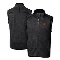 Men's Cutter & Buck Heather Charcoal Las Vegas Aviators Mainsail Sweater-Knit Full-Zip Vest