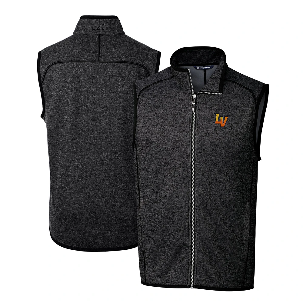 Men's Cutter & Buck Heather Charcoal Las Vegas Aviators Mainsail Sweater-Knit Full-Zip Vest