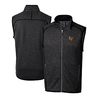 Men's Cutter & Buck Heather Charcoal Las Vegas Aviators Mainsail Sweater-Knit Full-Zip Vest