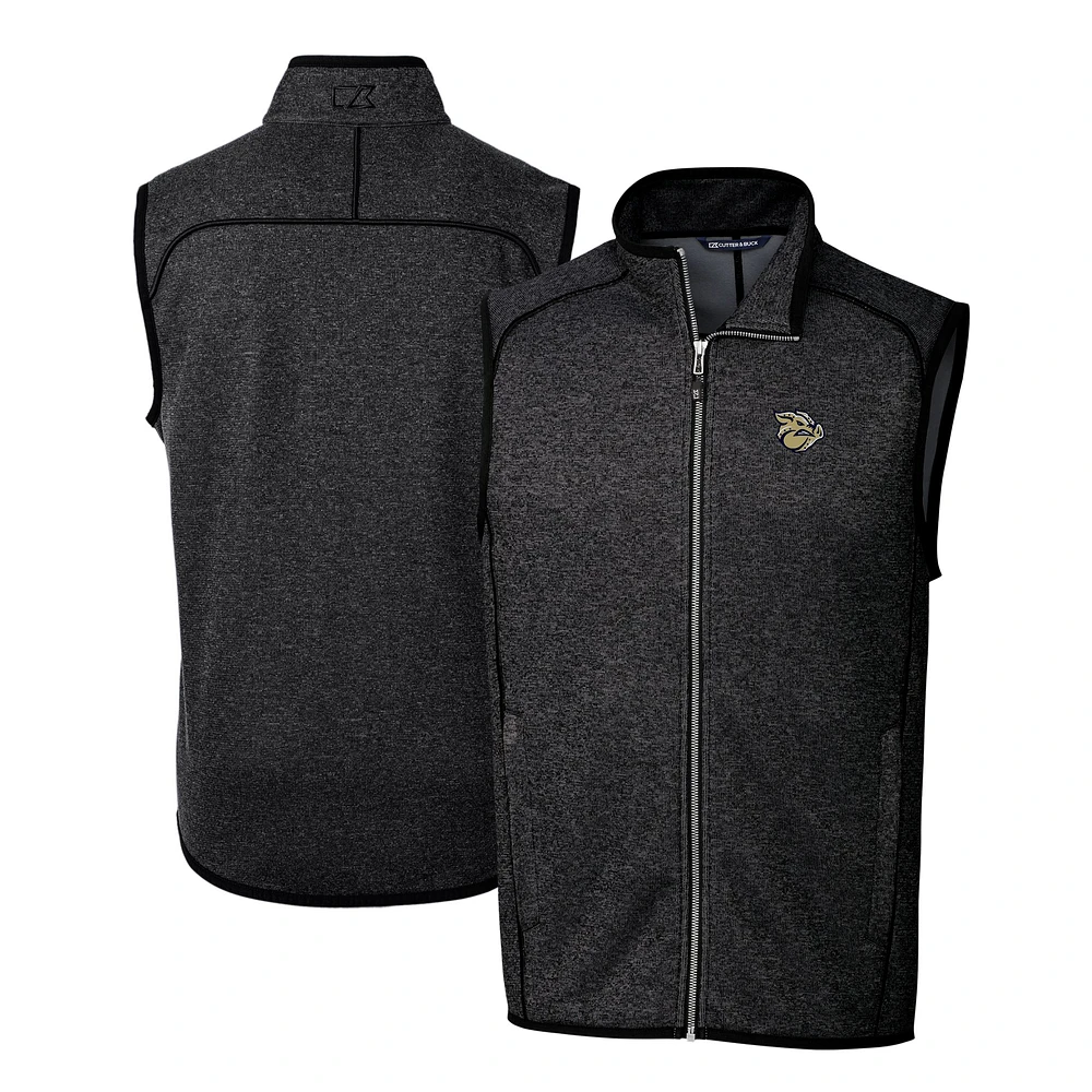 Men's Cutter & Buck Heather Charcoal Lehigh Valley IronPigs Mainsail Sweater-Knit Full-Zip Vest
