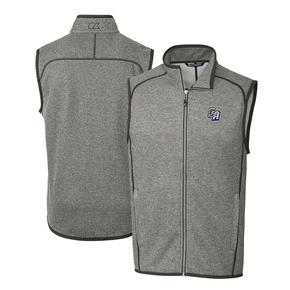 Men's Cutter & Buck Heather Gray San Antonio Missions Mainsail Sweater-Knit Full-Zip Vest