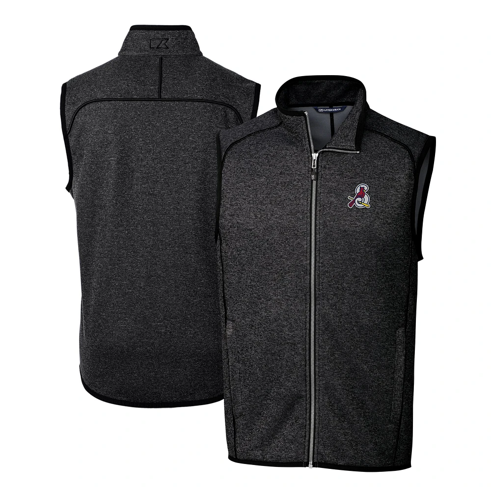 Men's Cutter & Buck Heather Charcoal Springfield Cardinals Mainsail Sweater-Knit Full-Zip Vest