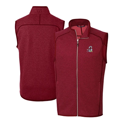 Men's Cutter & Buck Heather Red Springfield Cardinals Mainsail Sweater-Knit Full-Zip Vest