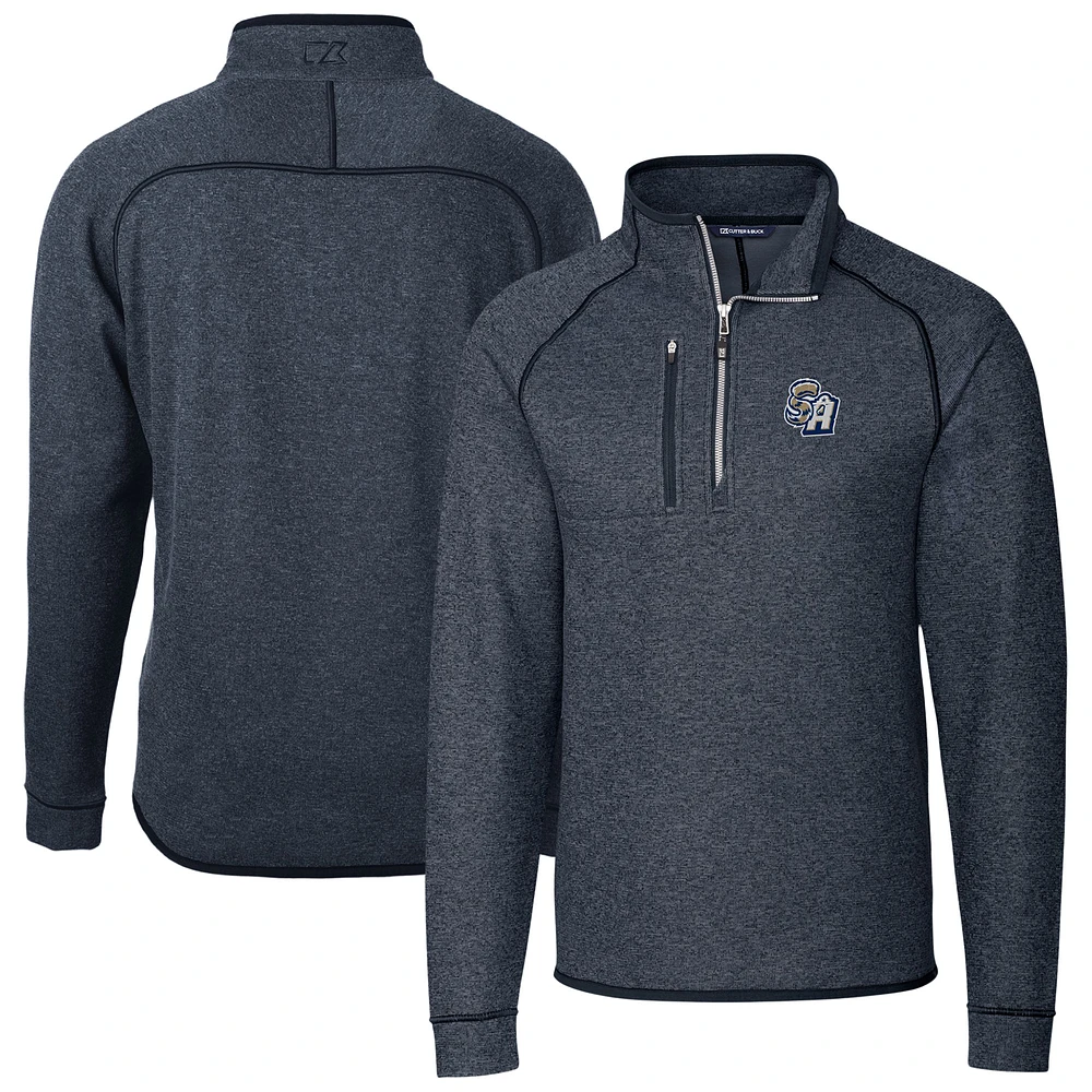 Men's Cutter & Buck Heather Navy San Antonio Missions Mainsail Sweater-Knit Half-Zip Pullover Jacket