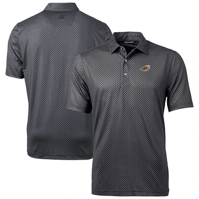 Men's Cutter & Buck Black Akron RubberDucks Pike Banner Print Stretch Polo