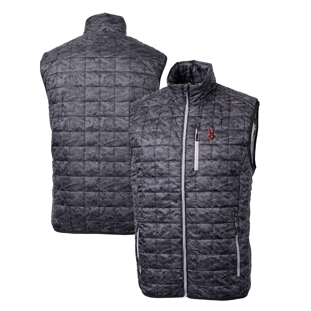 Men's Cutter & Buck Black Indianapolis Indians Rainier PrimaLoft Eco Insulated Full-Zip Printed Puffer Vest