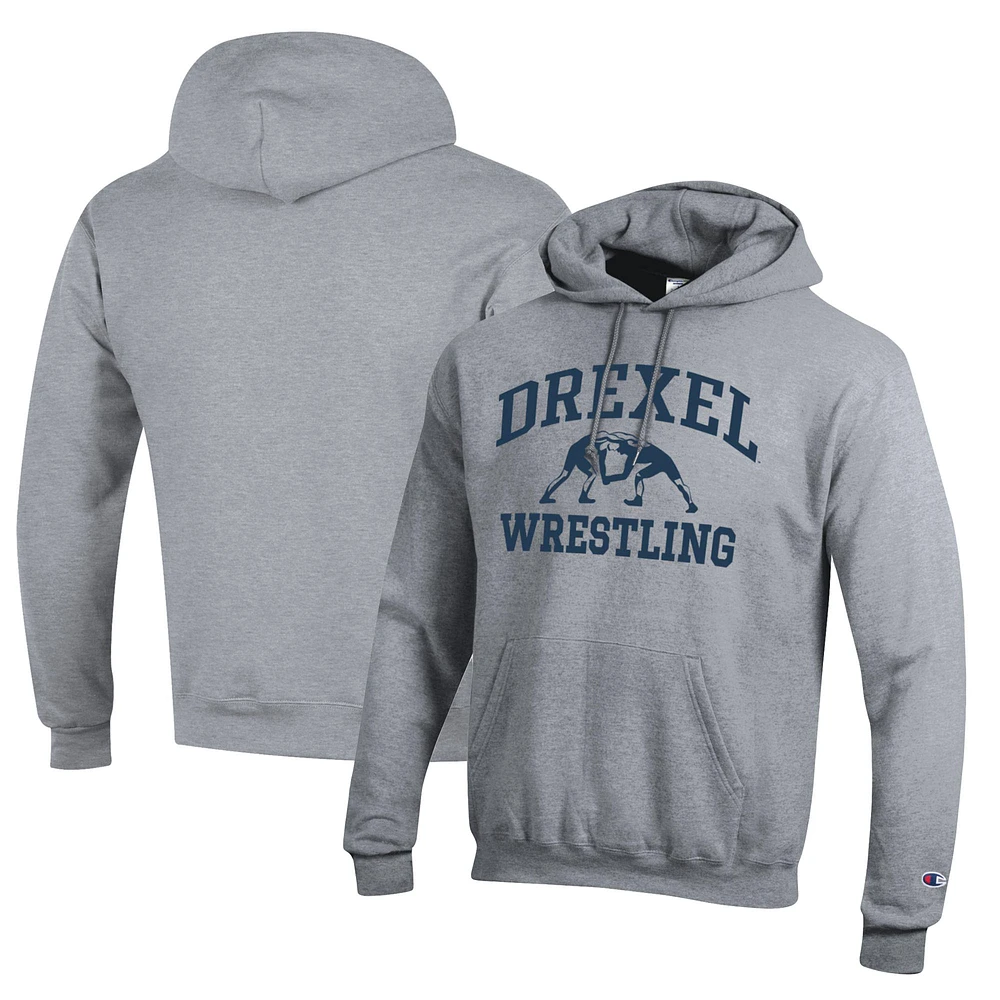 Men's Champion Heather Gray Drexel Dragons Wrestling Icon Powerblend Pullover Hoodie