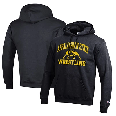 Men's Champion Black Appalachian State Mountaineers Wrestling Icon Powerblend Pullover Hoodie