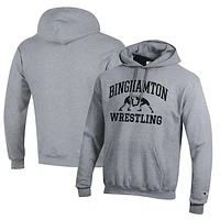 Men's Champion Heather Gray Binghamton Bearcats Wrestling Icon Powerblend Pullover Hoodie