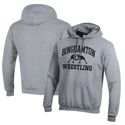 Men's Champion Heather Gray Binghamton Bearcats Wrestling Icon Powerblend Pullover Hoodie