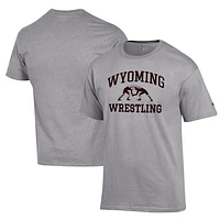 Men's Champion Heather Gray Wyoming Cowboys Wrestling Icon T-Shirt