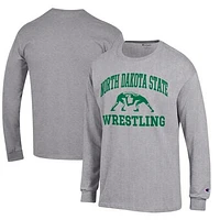 Men's Champion Heather Gray NDSU Bison Wrestling Icon Long Sleeve T-Shirt