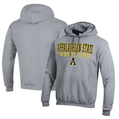 Men's Champion Heather Gray Appalachian State Mountaineers Wrestling Stack Logo Powerblend Pullover Hoodie