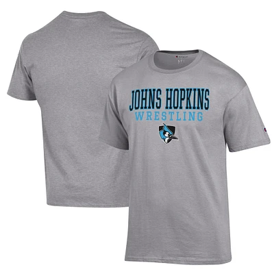 Men's Champion Gray Johns Hopkins Blue Jays Wrestling Stack Logo T-Shirt