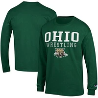 Men's Champion Green Ohio Bobcats Wrestling Stacked Logo Long Sleeve T-Shirt