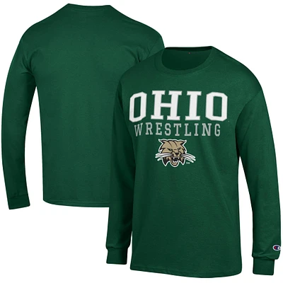 Men's Champion Green Ohio Bobcats Wrestling Stacked Logo Long Sleeve T-Shirt