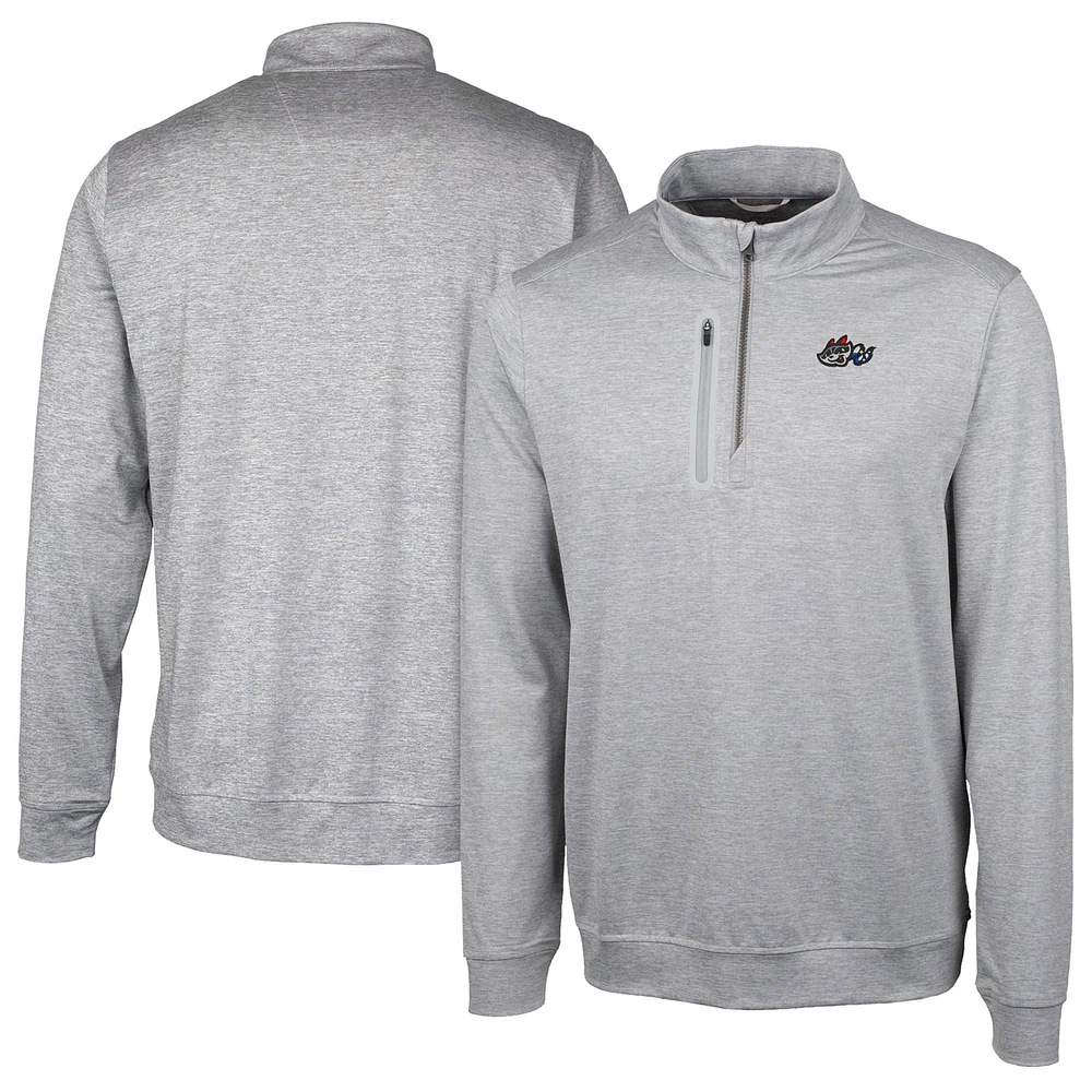 Men's Cutter & Buck Gray Rocket City Trash Pandas Stealth Heathered Quarter-Zip Top