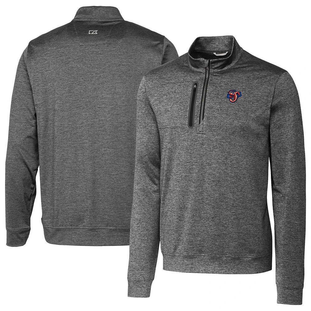 Men's Cutter & Buck Gray Jacksonville Jumbo Shrimp Stealth Heathered Quarter-Zip Top