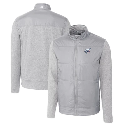 Men's Cutter & Buck Gray Reading Fightin Phils Stealth Hybrid Quilted Full-Zip Windbreaker Jacket