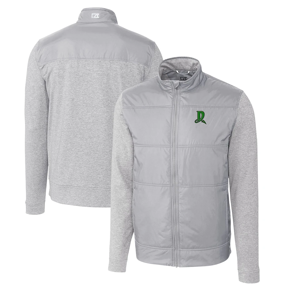 Men's Cutter & Buck Gray Dayton Dragons Stealth Hybrid Quilted Full-Zip Windbreaker Jacket