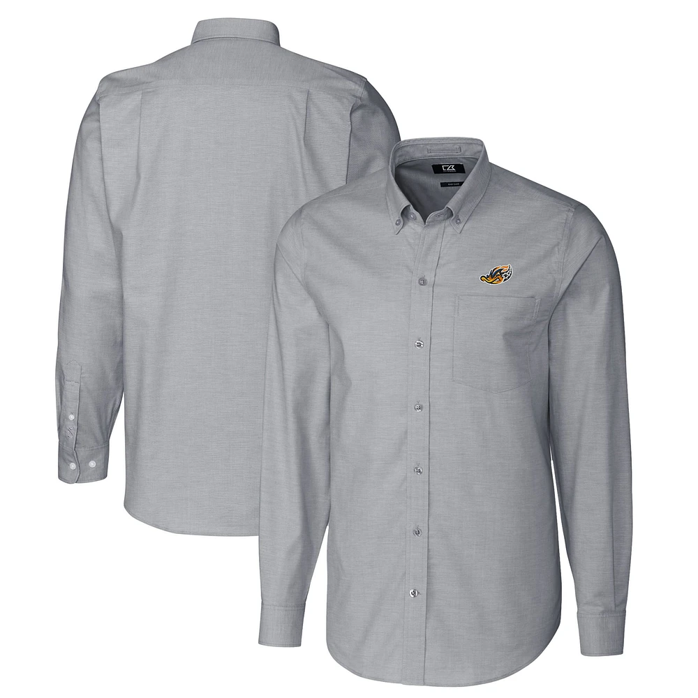 Men's Cutter & Buck Charcoal Akron RubberDucks Oxford Stretch Long Sleeve Button-Down Dress Shirt