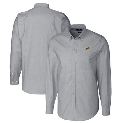 Men's Cutter & Buck Charcoal Akron RubberDucks Oxford Stretch Long Sleeve Button-Down Dress Shirt