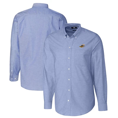 Men's Cutter & Buck Blue Akron RubberDucks Oxford Stretch Long Sleeve Button-Down Dress Shirt
