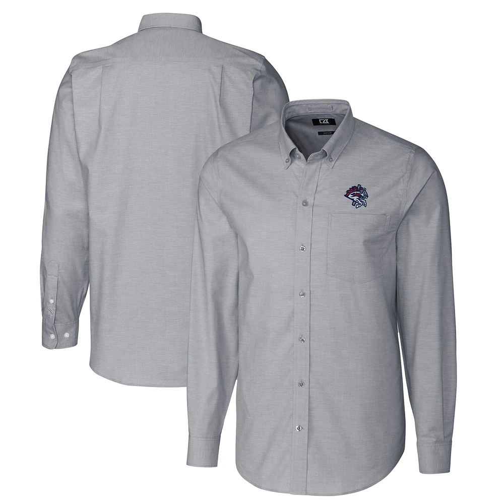 Men's Cutter & Buck Charcoal Binghamton Rumble Ponies Oxford Stretch Long Sleeve Button-Down Dress Shirt