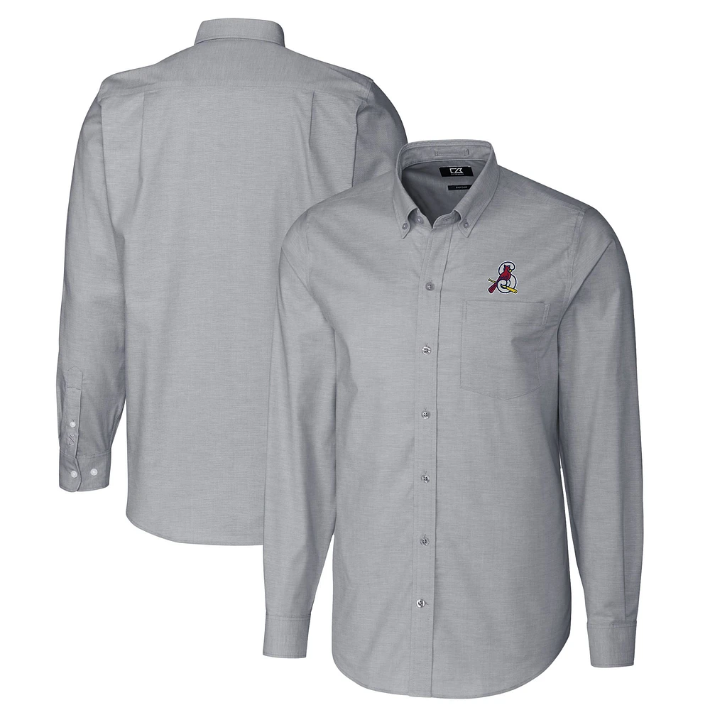 Men's Cutter & Buck Charcoal Springfield Cardinals Oxford Stretch Long Sleeve Button-Down Dress Shirt