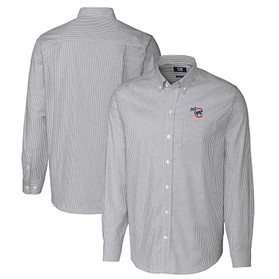 Men's Cutter & Buck  Charcoal Iowa Cubs Oxford Stretch Stripe Long Sleeve Button-Down Dress Shirt