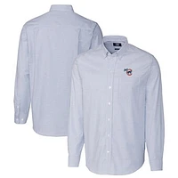 Men's Cutter & Buck  Blue Iowa Cubs Oxford Stretch Stripe Long Sleeve Button-Down Dress Shirt
