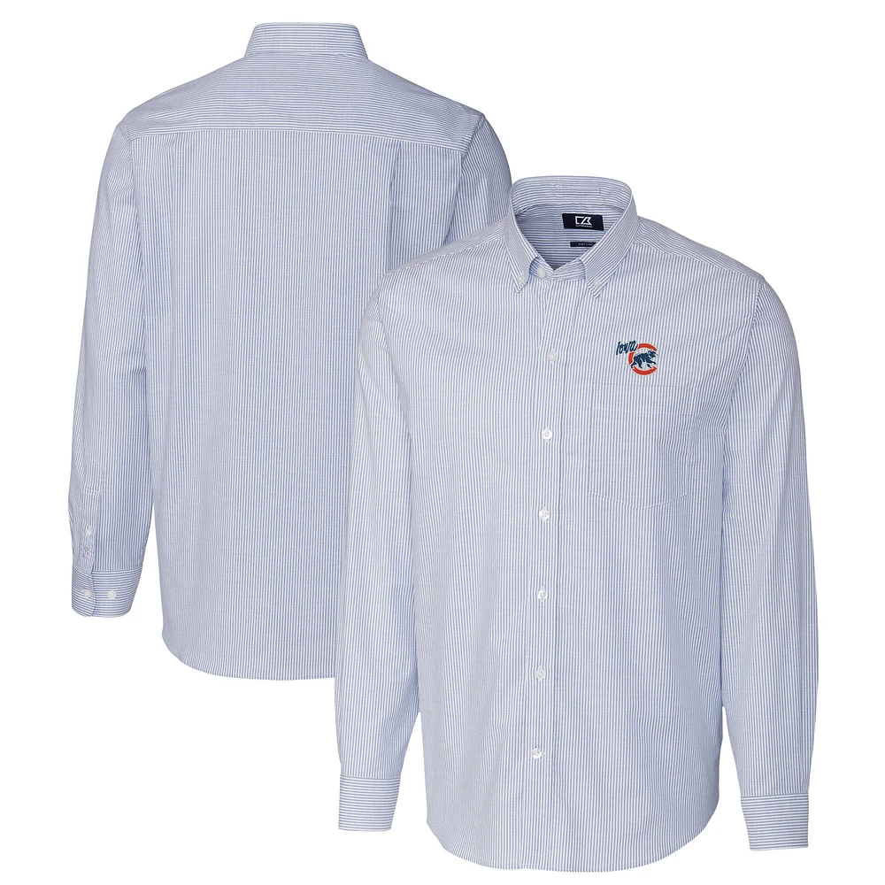 Men's Cutter & Buck Blue Iowa Cubs Oxford Stretch Stripe Long Sleeve Button-Down Dress Shirt