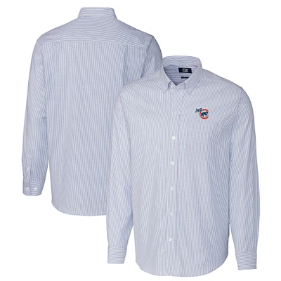 Men's Cutter & Buck  Blue Iowa Cubs Oxford Stretch Stripe Long Sleeve Button-Down Dress Shirt