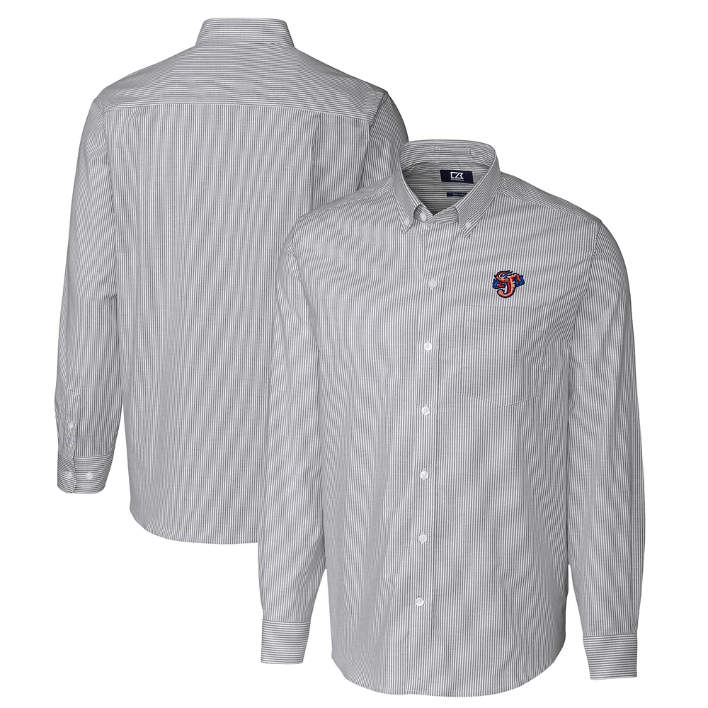 Men's Cutter & Buck Charcoal Jacksonville Jumbo Shrimp Oxford Stretch Stripe Long Sleeve Button-Down Dress Shirt