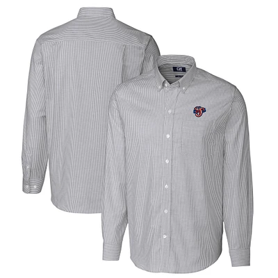 Men's Cutter & Buck  Charcoal Jacksonville Jumbo Shrimp Oxford Stretch Stripe Long Sleeve Button-Down Dress Shirt